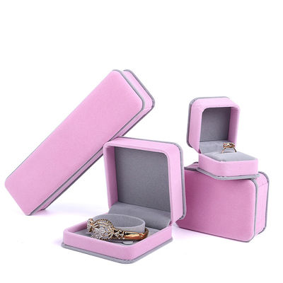 Caixa de embalagem de jóias de veludo rosa personalizada para pulseira colar anel de camada dupla