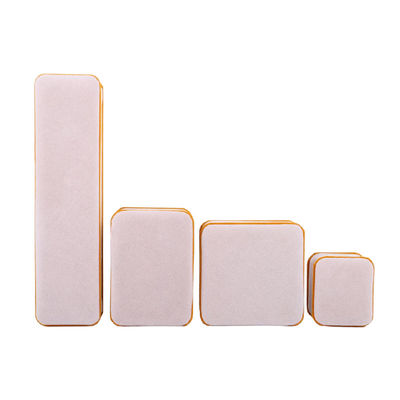 Caixa de embalagem de jóias de veludo de cor de albaricoque personalizada para camada dupla e tamanho 6 * 5.5 * 5cm