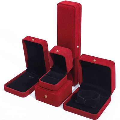 Caixa de embalagem de joias de veludo vermelho de luxo personalizada para colar de pulseira de brincos de orelhas de anel