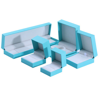 Fabricação por atacado Caixa de jóias de luxo Personalizada Custom High End Colar Bracelet Brincos Anel conjunto de jóias Embalagem papel de papelão azul-céu flip Caixa de jóias com logo