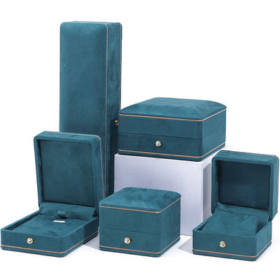 Fabricação por atacado Caixa de jóias de luxo personalizada de alta qualidade Colarinho Pulseira Brincos Anel conjunto de jóias Embalagem Caixa de jóias azul veludo com logotipo