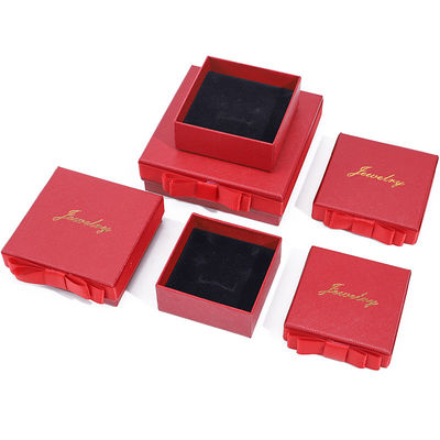 Logotipo personalizado Caixa de jóias de papel vermelho para brincos de colarinho Anel retângulo feito à mão