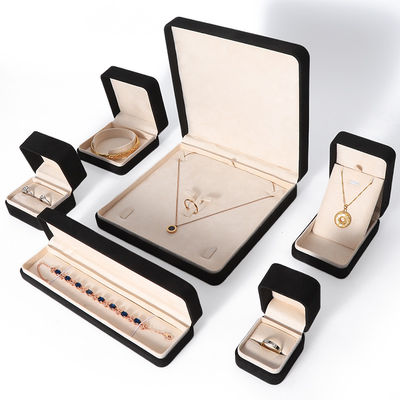 Big Jewelry Set Necklace Bracelet Earrings Ring Packaging Handmade Square Velvet Black Jewelry Box With Logo