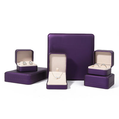 Caixa de Embalagem de Joias de Alta Qualidade Personalizada de Luxo Grande Conjunto de Joias Caixa Colar Pulseira Brincos Anel Embalagem Feito à Mão Quadrado Roxo Couro Caixa de Joias Com Logotipo