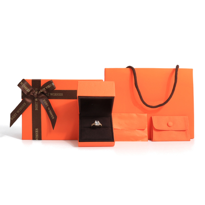 Caixa-presente de jóias de alta qualidade com tampa e papel laranja de base Caixa de jóias com saco